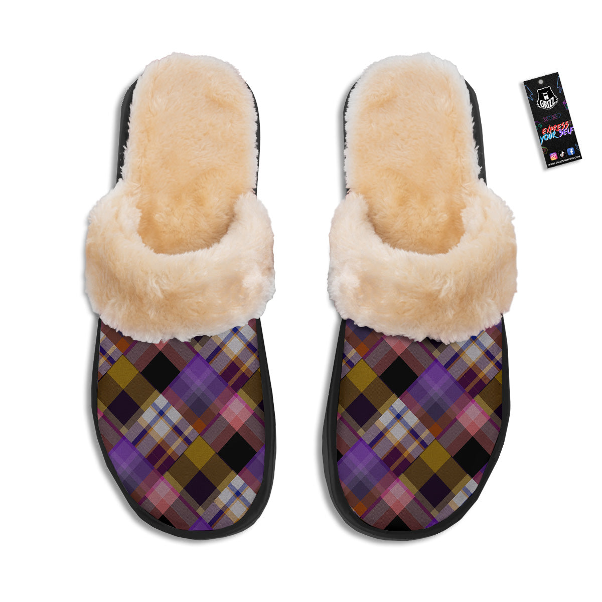 Diagonal Madras Tartan Plaid Print Pattern Slippers-grizzshop