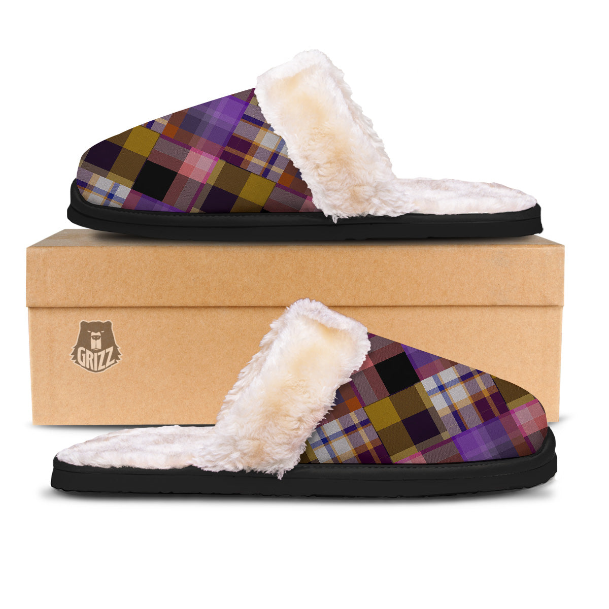 Diagonal Madras Tartan Plaid Print Pattern Slippers-grizzshop