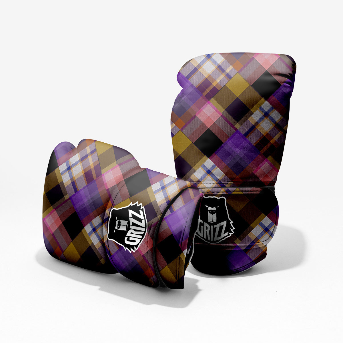 Diagonal Madras Tartan Plaid Print Pattern Pro Boxing Glove