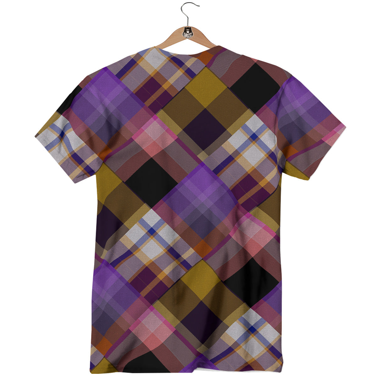 Diagonal Madras Tartan Plaid Print Pattern T-Shirt-grizzshop