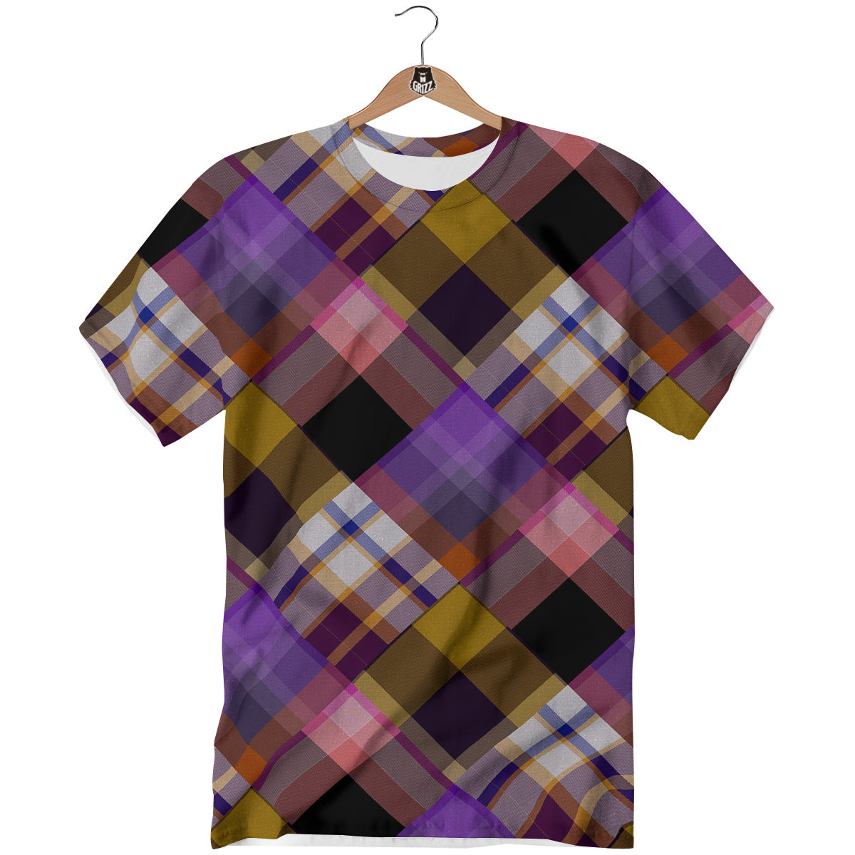 Diagonal Madras Tartan Plaid Print Pattern T-Shirt-grizzshop