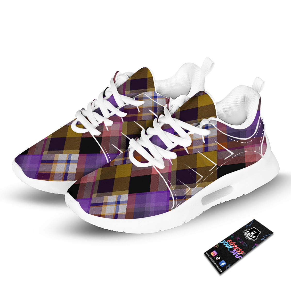 Diagonal Madras Tartan Plaid Print Pattern Tennis Shoes-grizzshop