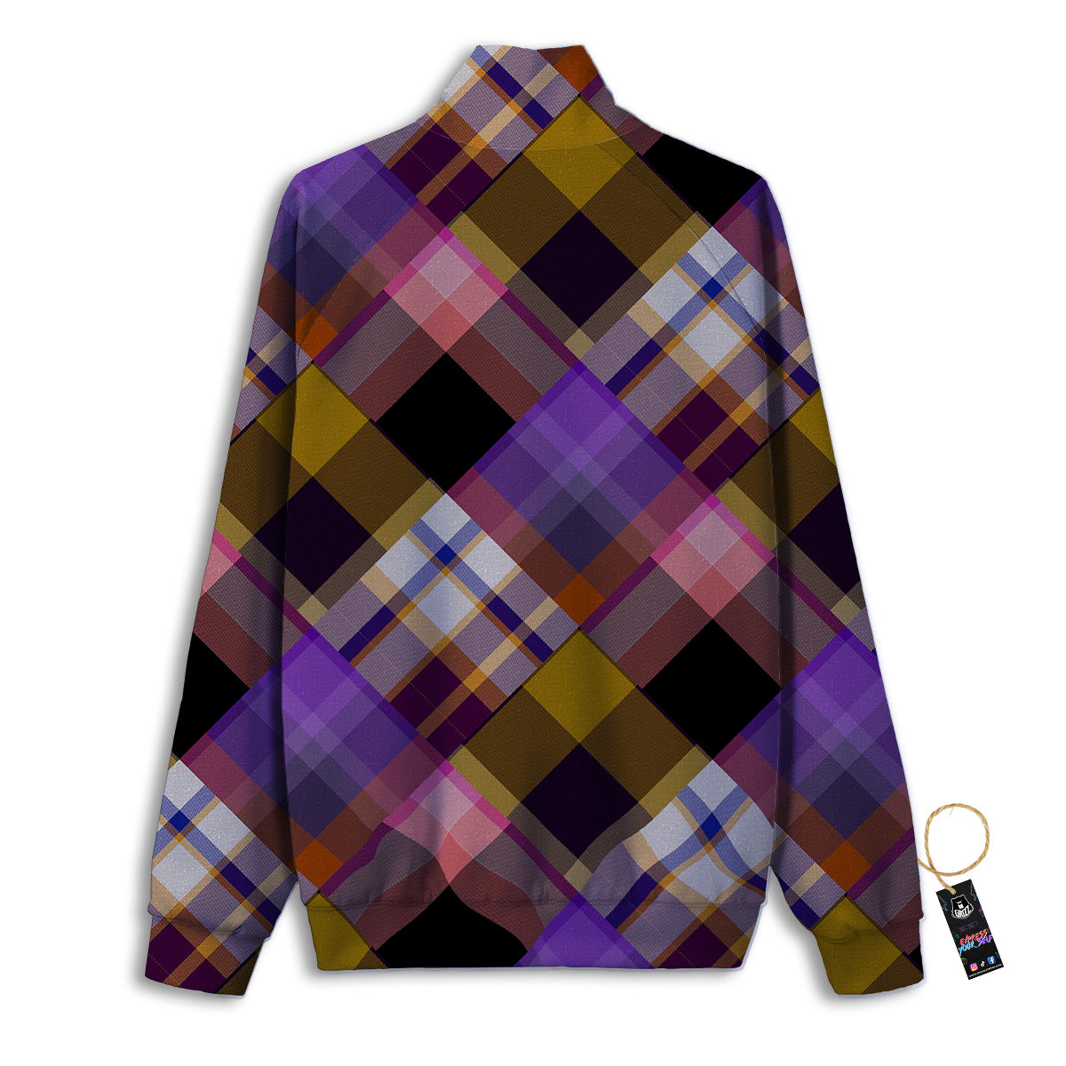 Diagonal Madras Tartan Plaid Print Pattern Track Jacket-grizzshop