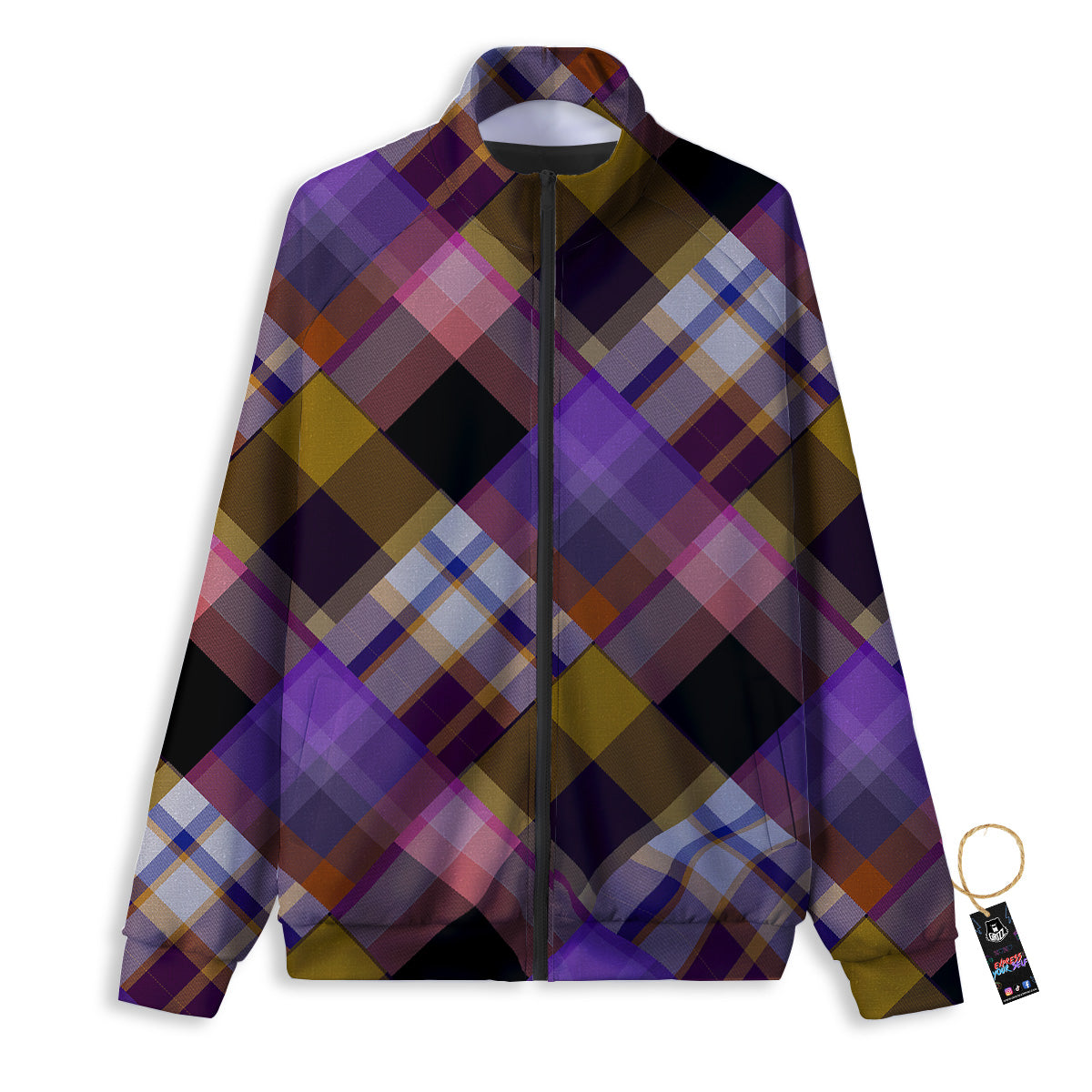 Diagonal Madras Tartan Plaid Print Pattern Track Jacket-grizzshop
