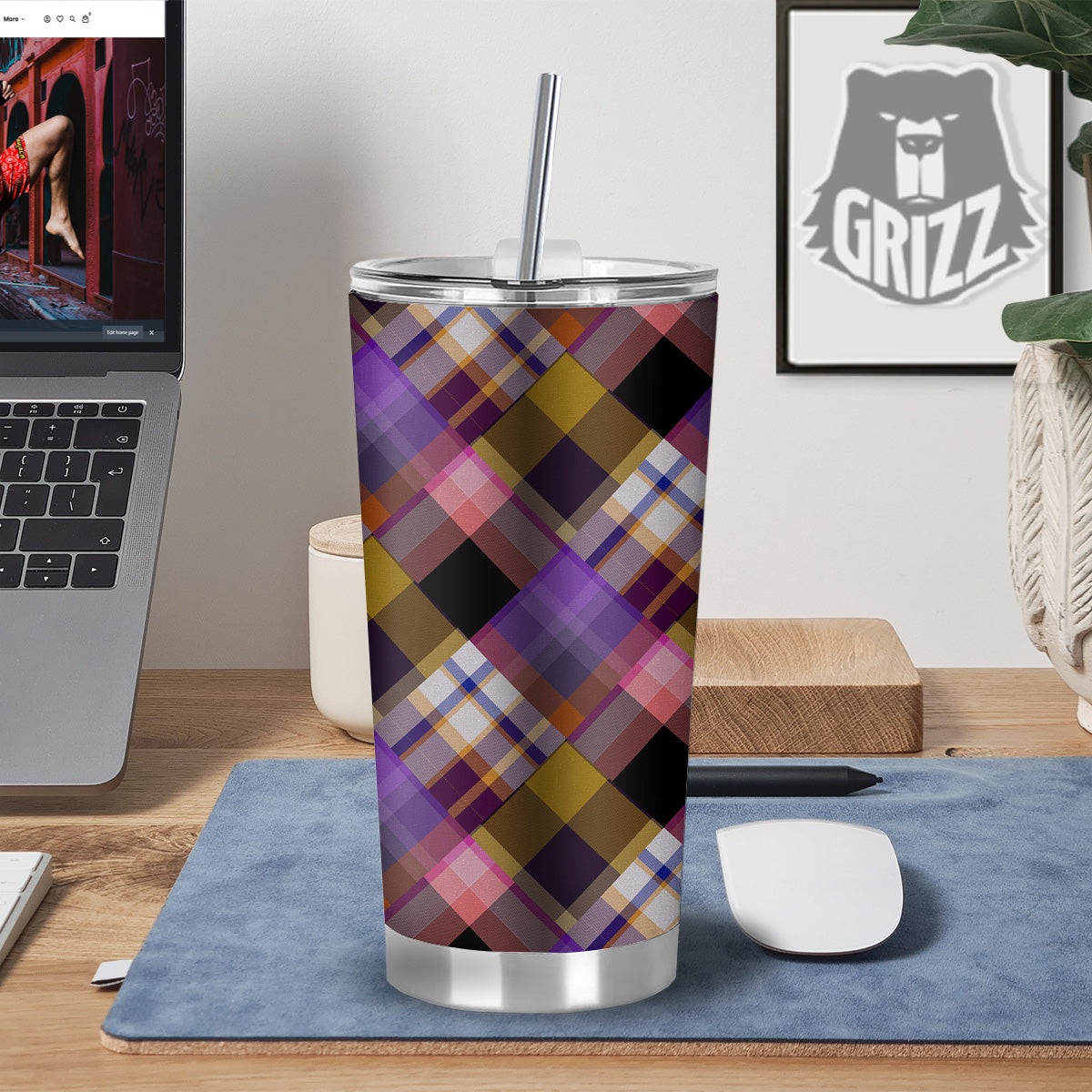 Diagonal Madras Tartan Plaid Print Pattern Tumbler-grizzshop