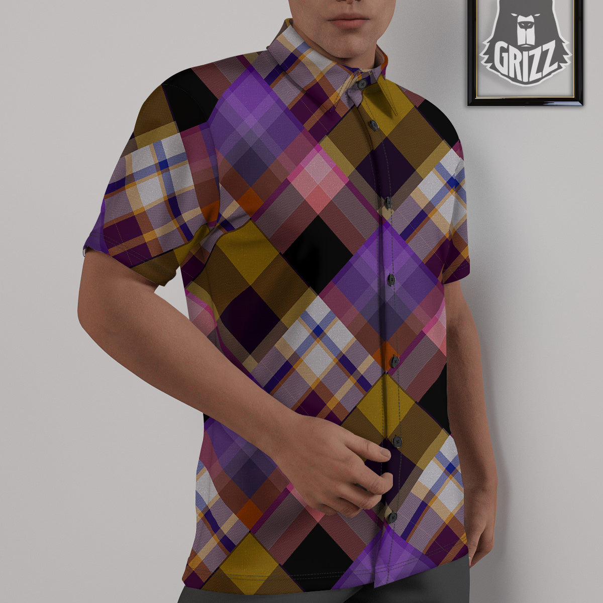 Diagonal Madras Tartan Plaid Print Pattern Untucked Shirts-grizzshop