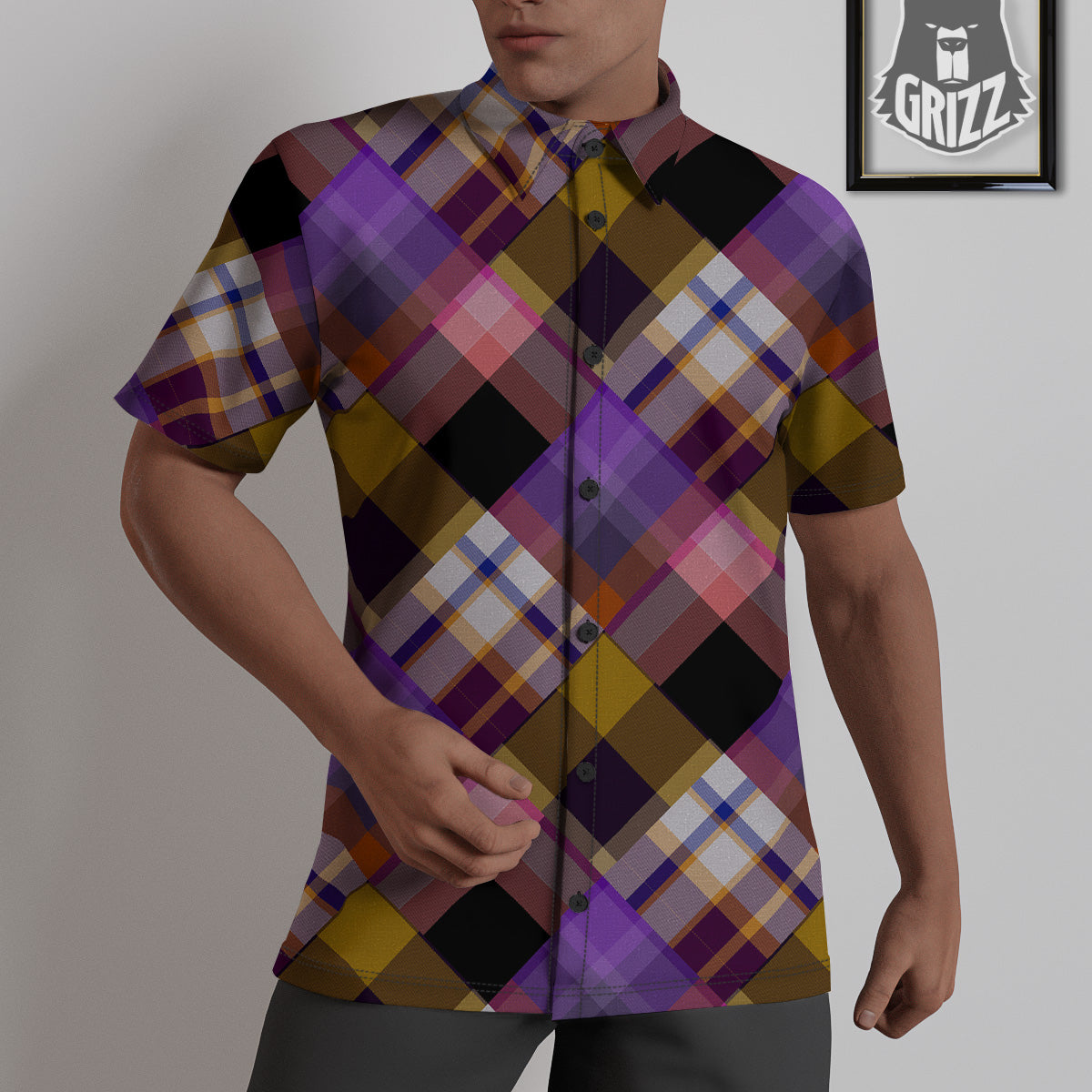 Diagonal Madras Tartan Plaid Print Pattern Untucked Shirts-grizzshop