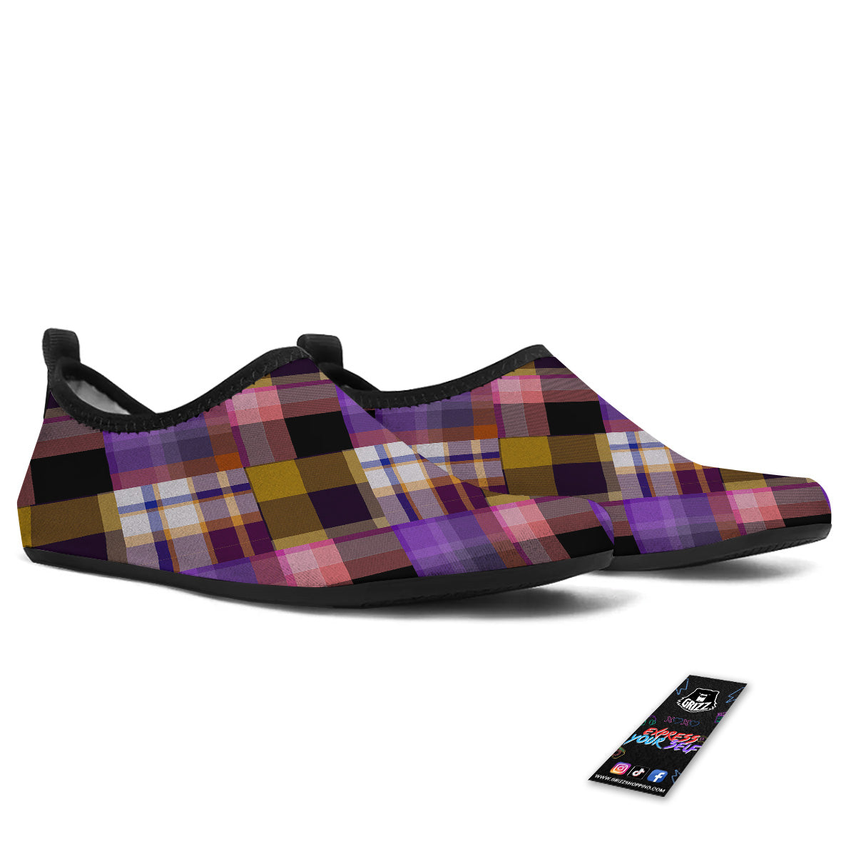 Diagonal Madras Tartan Plaid Print Pattern Water Shoes-grizzshop