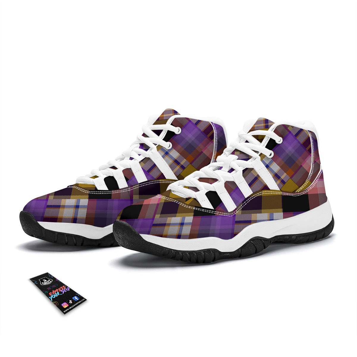 Diagonal Madras Tartan Plaid Print Pattern White Bball Shoes-grizzshop