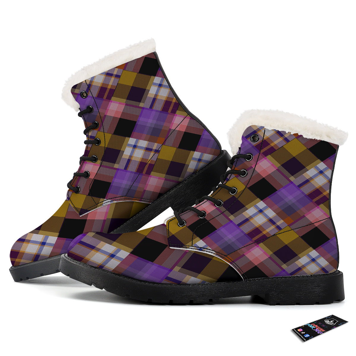 Diagonal Madras Tartan Plaid Print Pattern Winter Boots-grizzshop