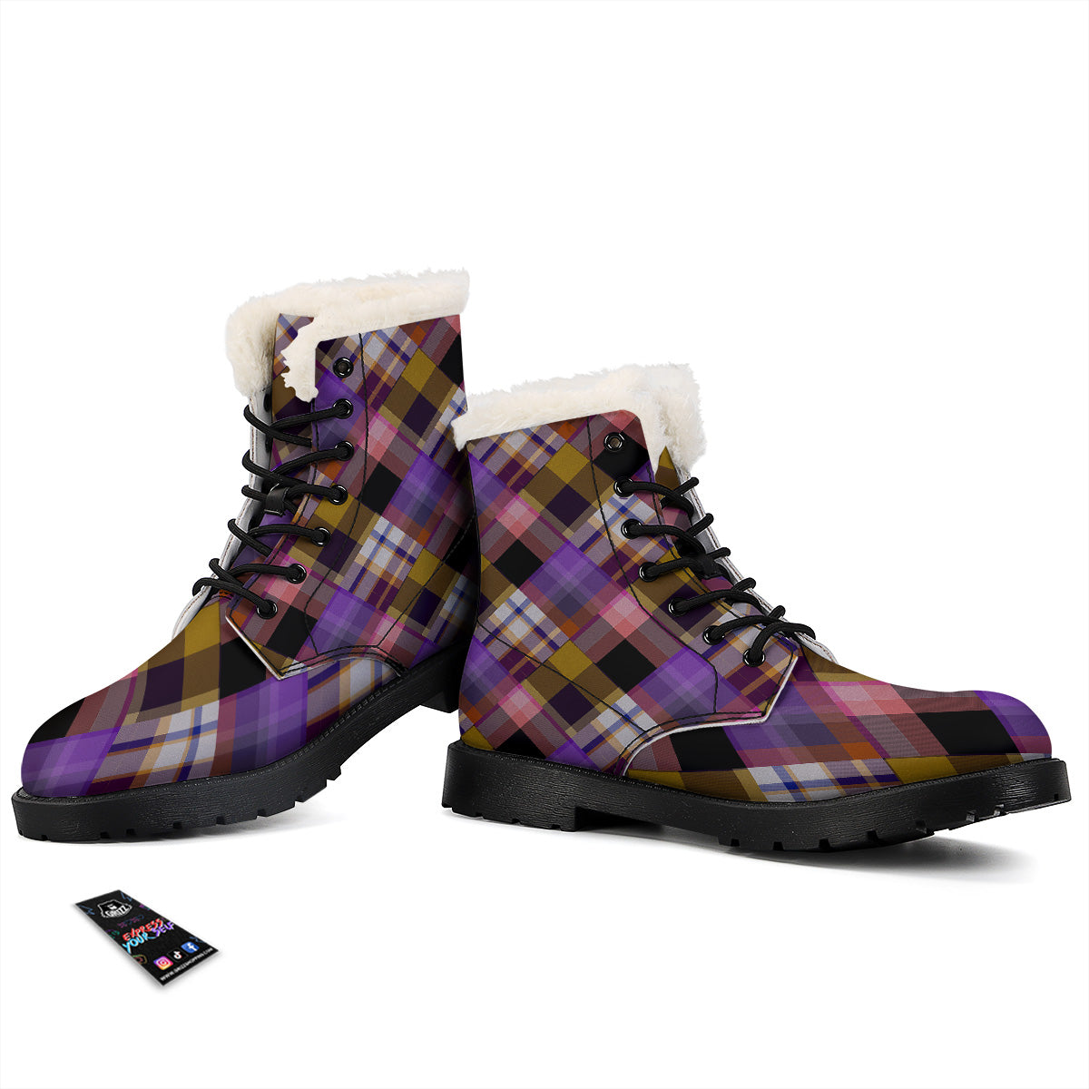 Diagonal Madras Tartan Plaid Print Pattern Winter Boots-grizzshop