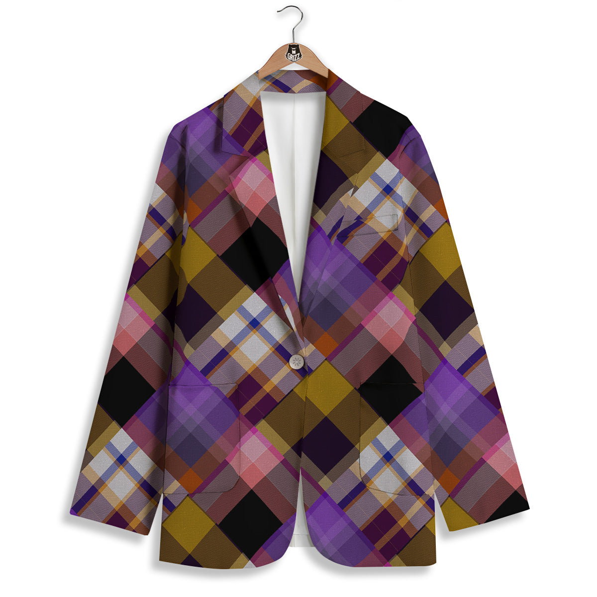 Diagonal Madras Tartan Plaid Print Pattern Women's Blazer-grizzshop