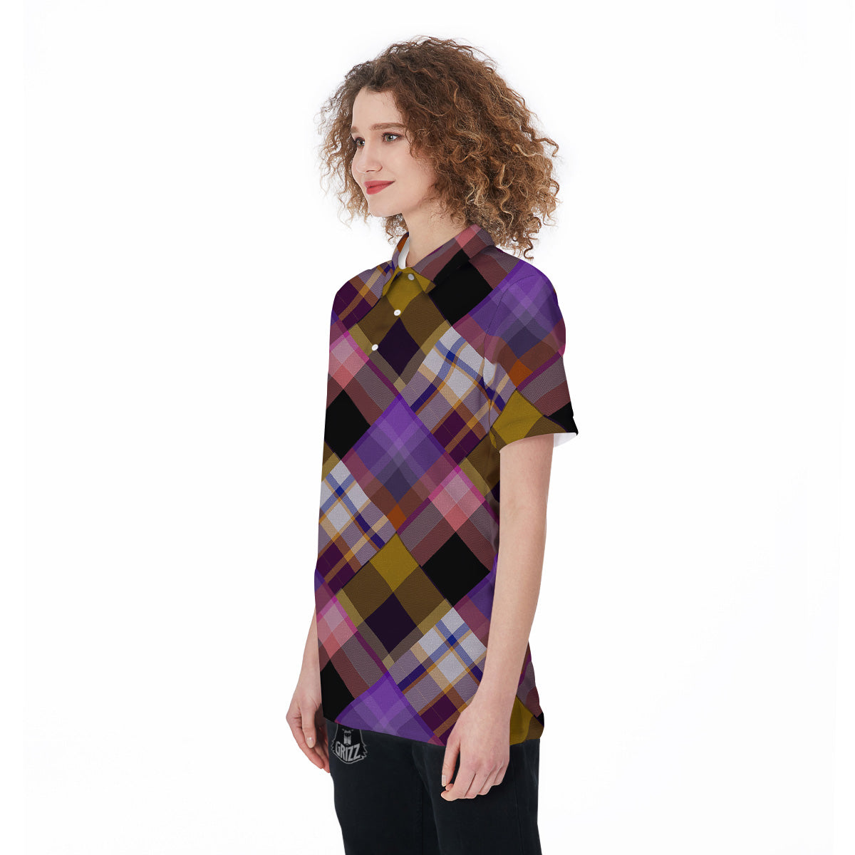 Diagonal Madras Tartan Plaid Print Pattern Women's Golf Shirts-grizzshop