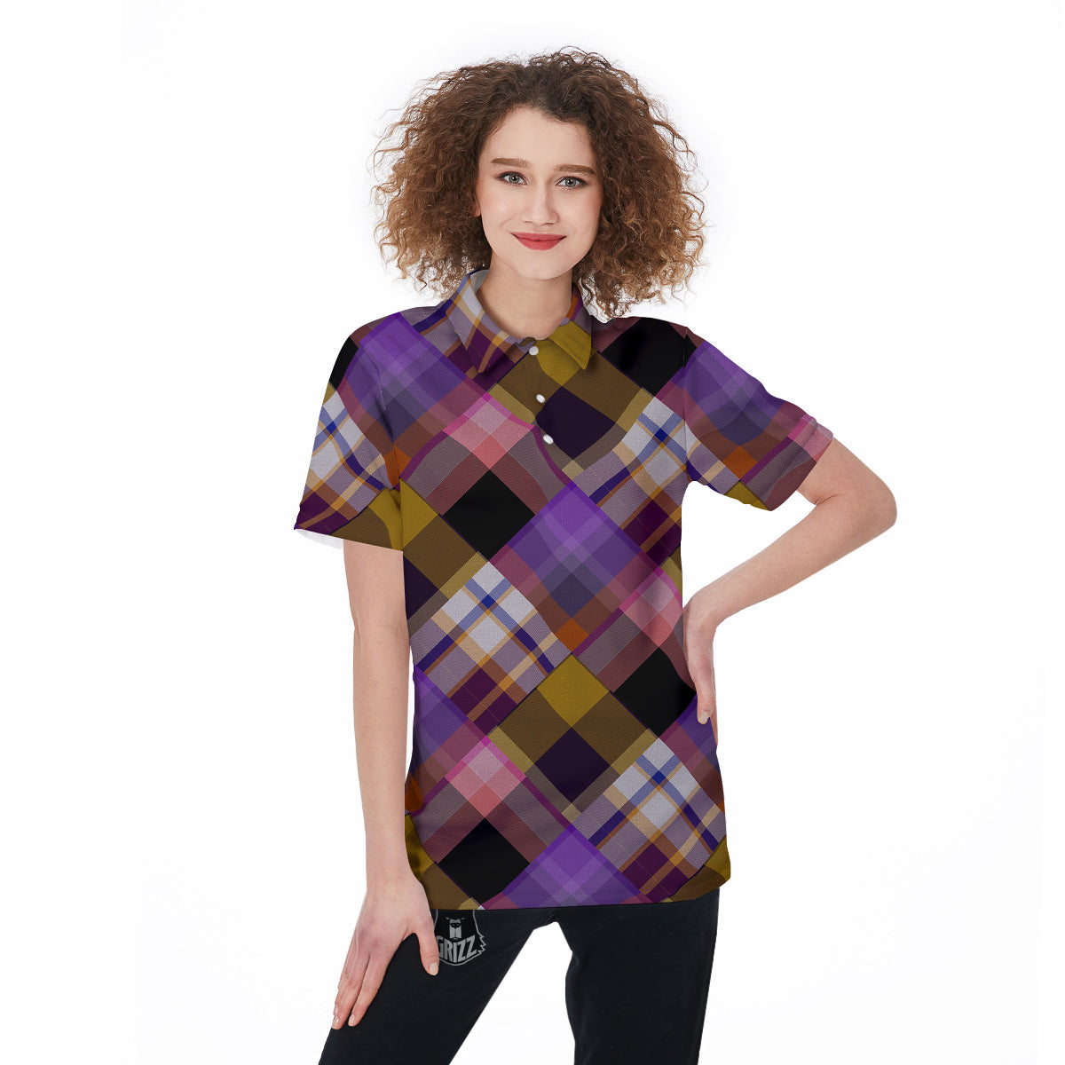 Diagonal Madras Tartan Plaid Print Pattern Women's Golf Shirts-grizzshop