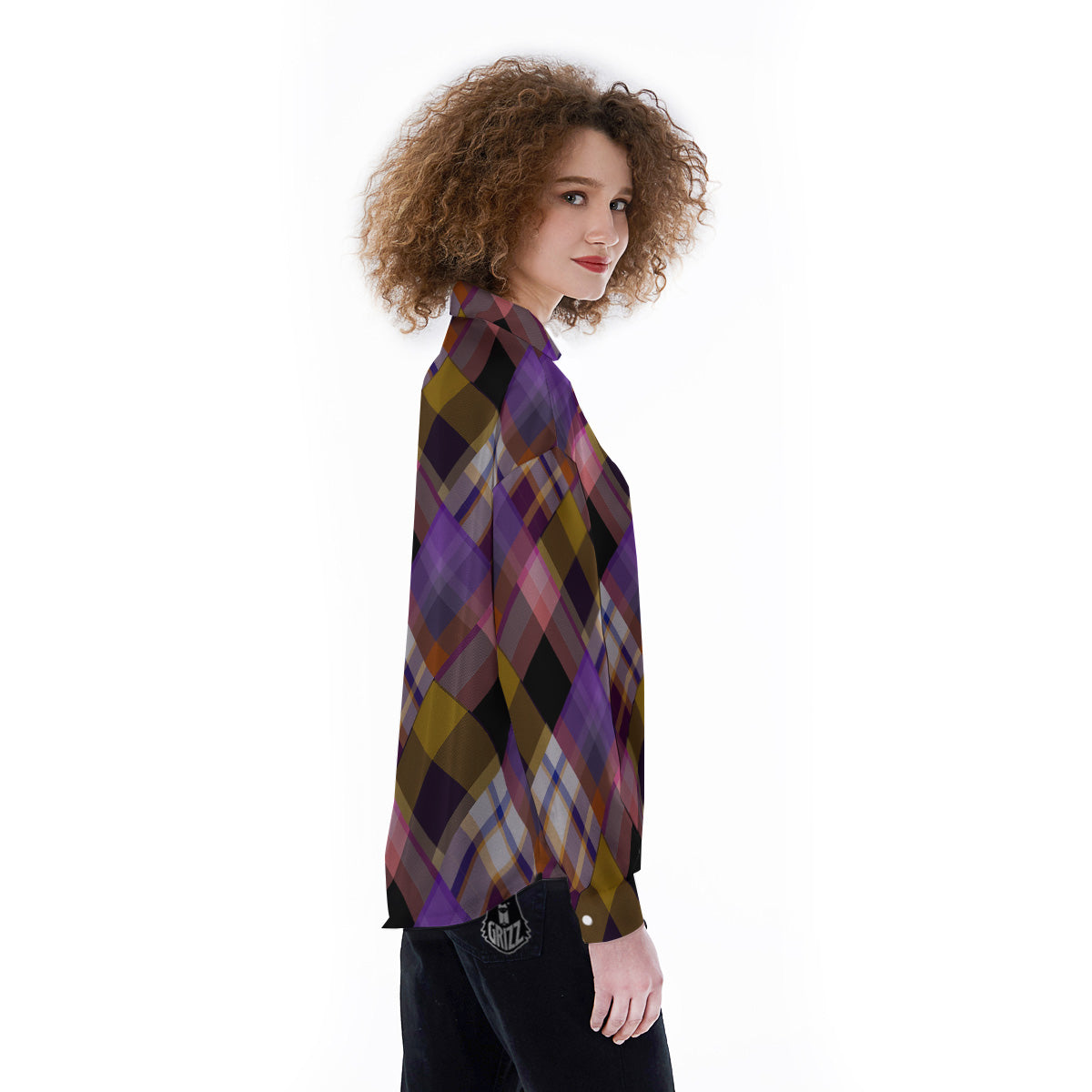 Diagonal Madras Tartan Plaid Print Pattern Women's Long Sleeve Shirts-grizzshop