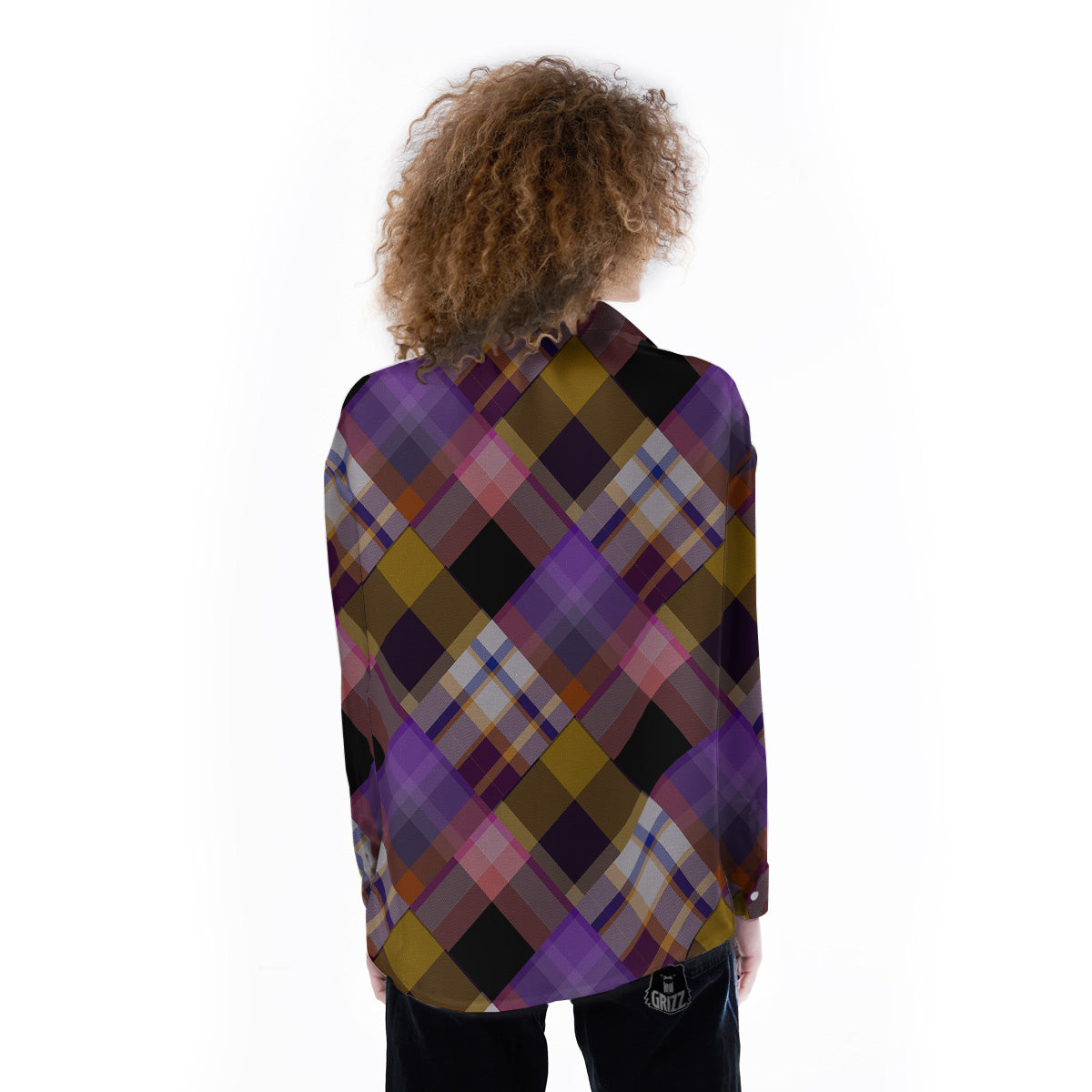 Diagonal Madras Tartan Plaid Print Pattern Women's Long Sleeve Shirts-grizzshop