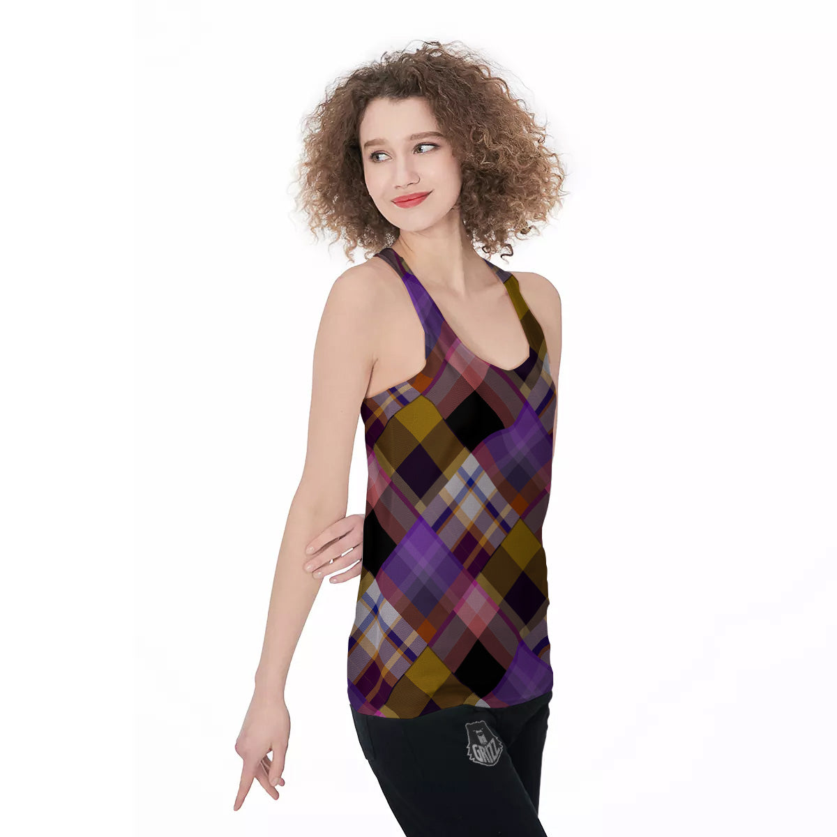 Diagonal Madras Tartan Plaid Print Pattern Women's Racerback Tank Top-grizzshop