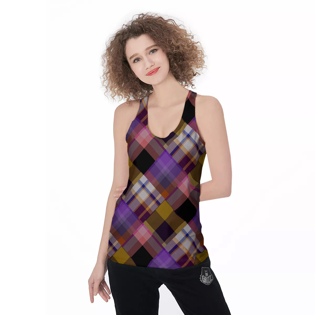 Diagonal Madras Tartan Plaid Print Pattern Women's Racerback Tank Top-grizzshop