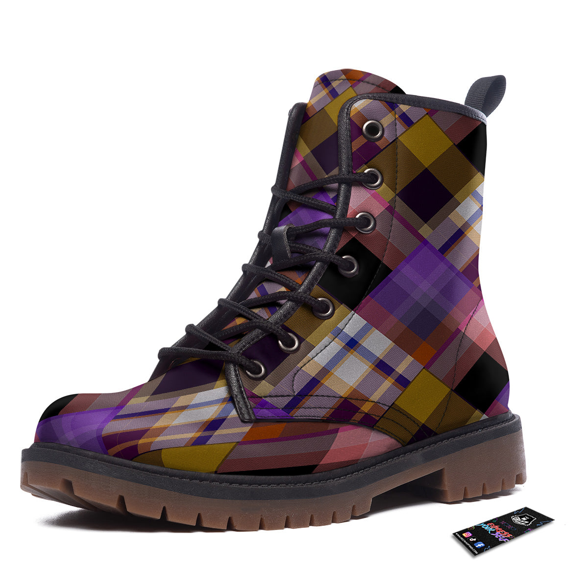 Diagonal Madras Tartan Plaid Print Pattern Work Boots-grizzshop