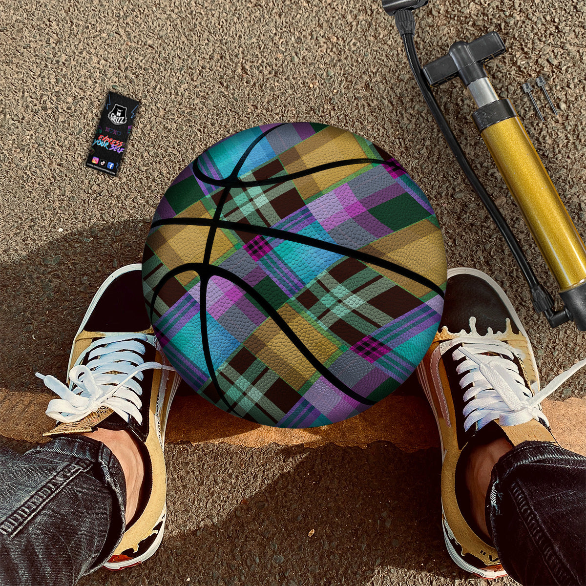 Diagonal Madras Blue Tartan Plaid Print Pattern Basketball
