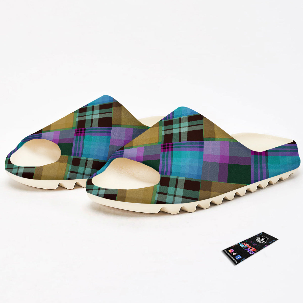 Diagonal Madras Blue Tartan Plaid Print Pattern Sandals-grizzshop