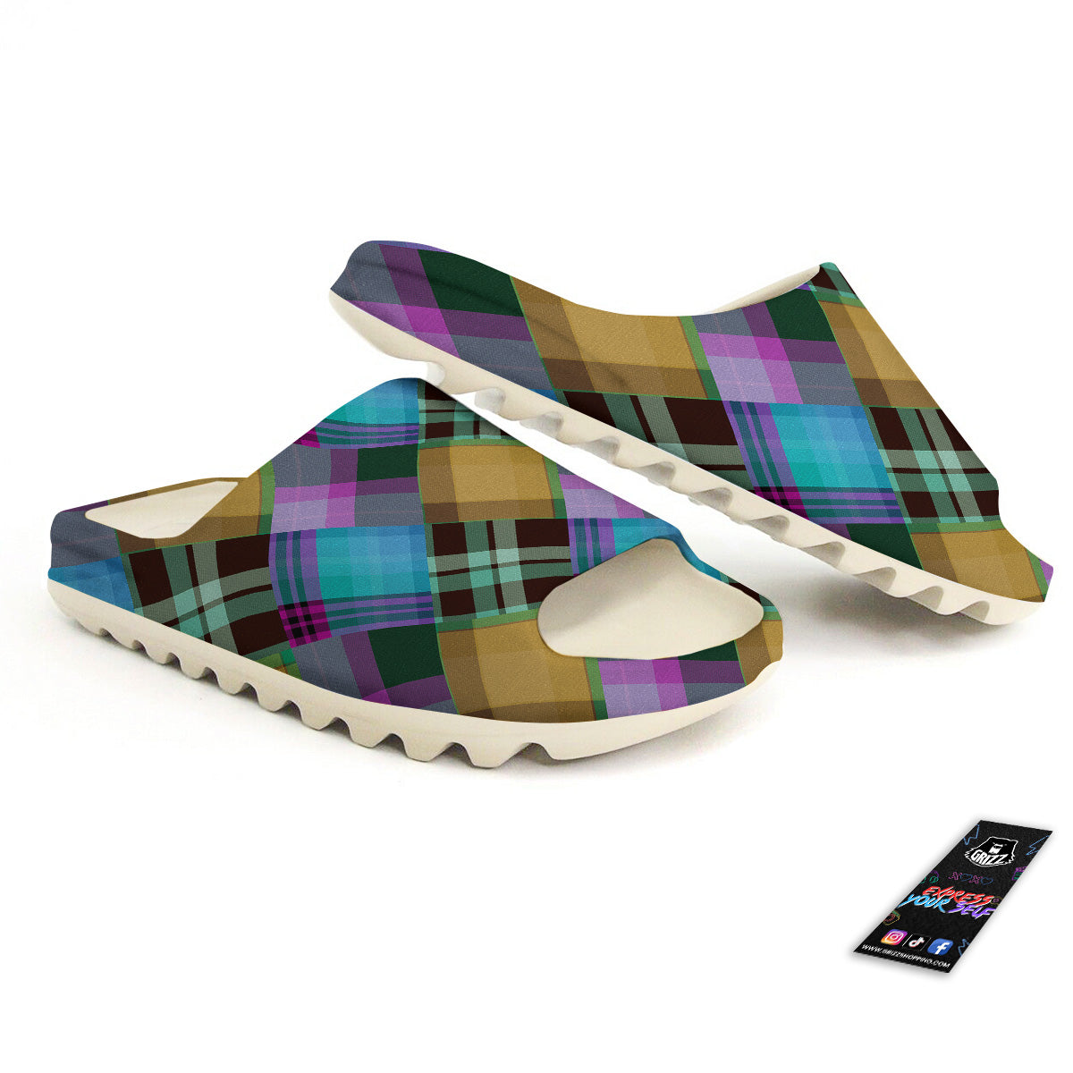 Diagonal Madras Blue Tartan Plaid Print Pattern Sandals-grizzshop