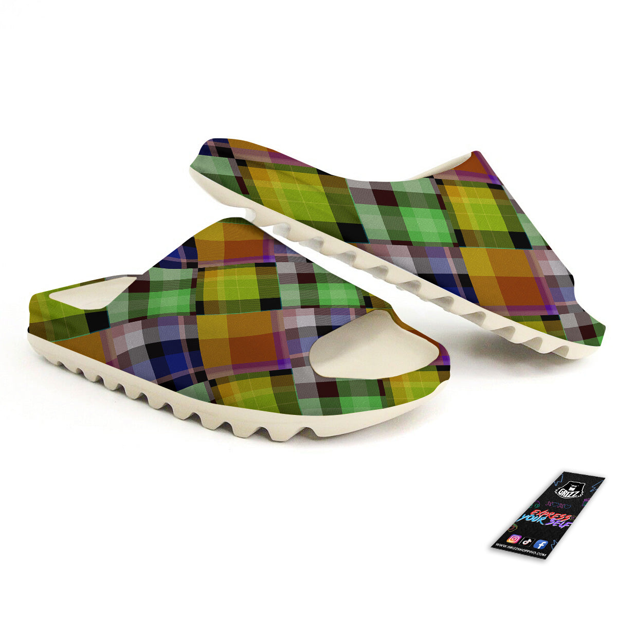 Diagonal Madras Plaid Print Pattern Sandals-grizzshop