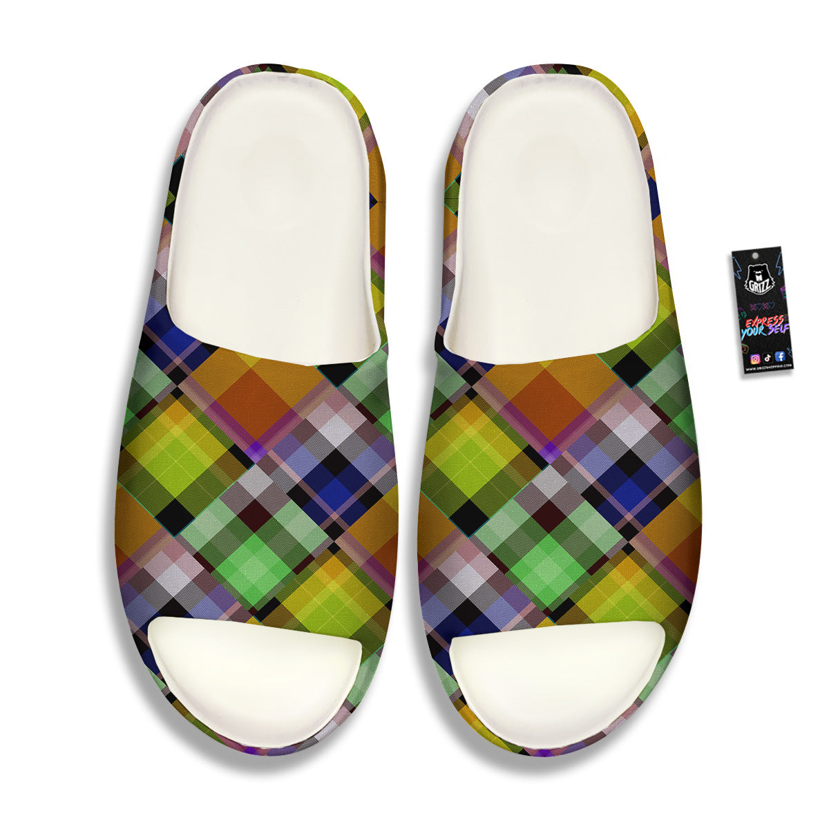 Diagonal Madras Plaid Print Pattern Sandals-grizzshop