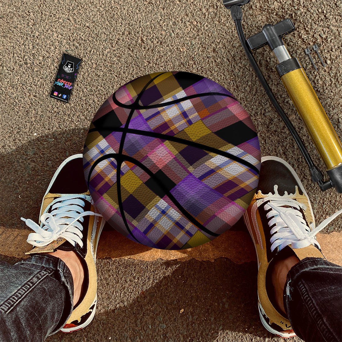 Diagonal Madras Tartan Plaid Print Pattern Basketball