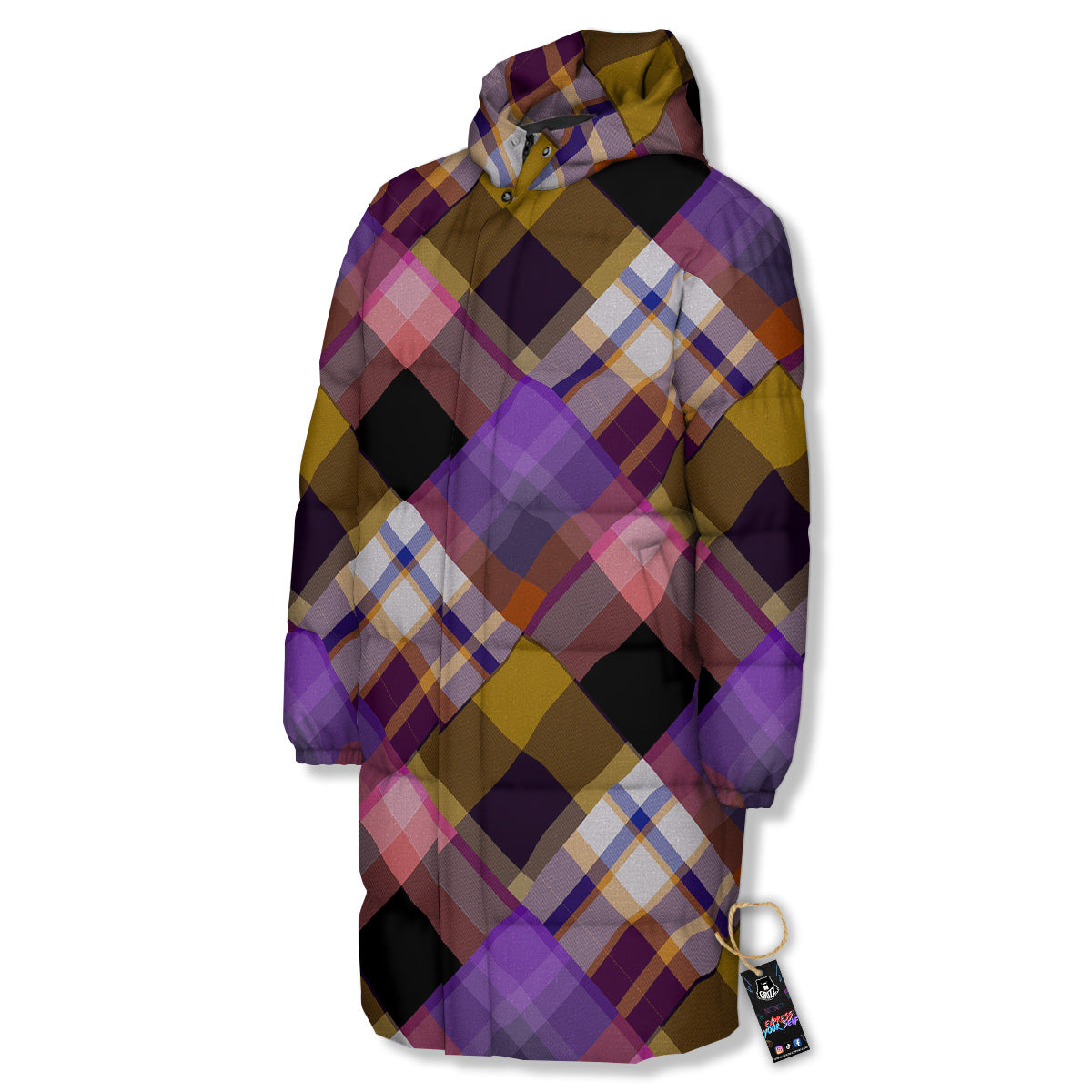 Diagonal Madras Tartan Plaid Print Pattern Long Down Jacket