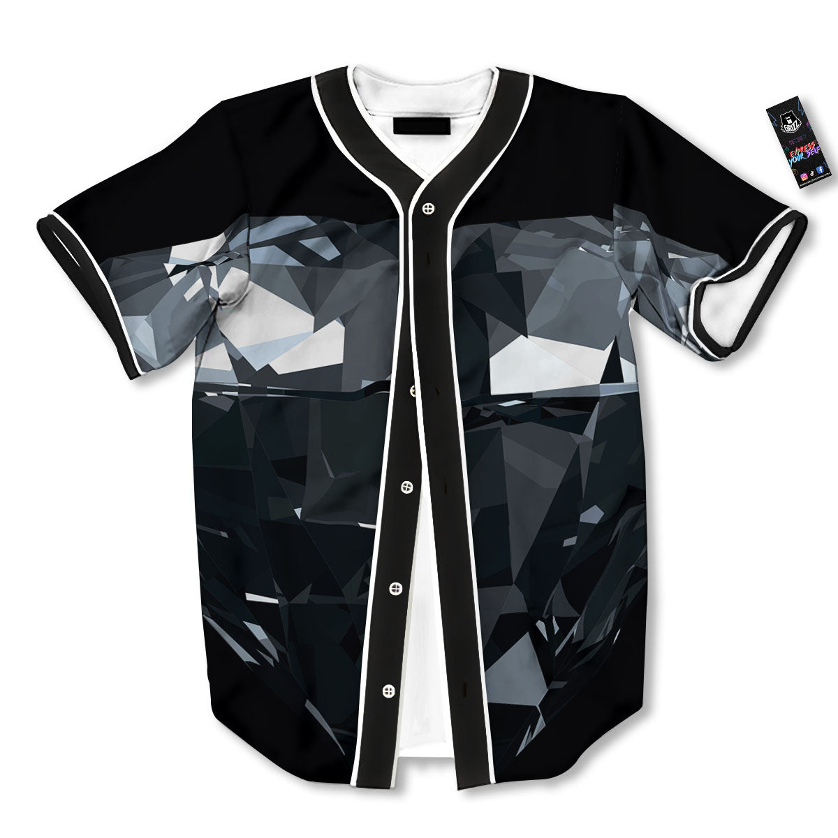 Diamond Black Print Baseball Jersey-grizzshop