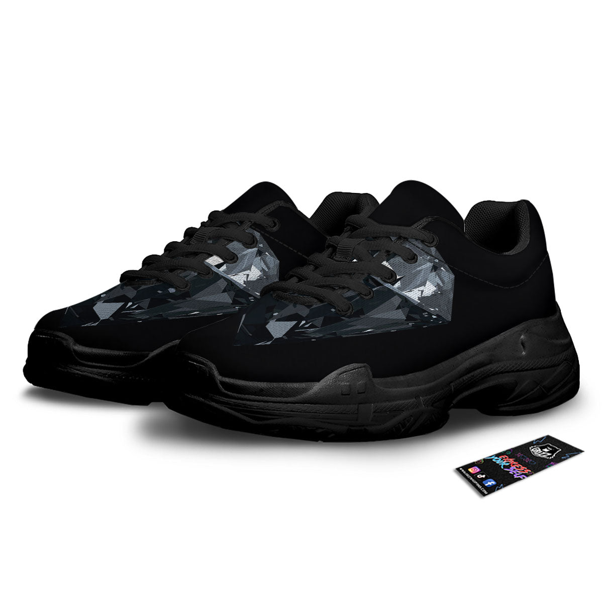Diamond Black Print Black Chunky Shoes-grizzshop