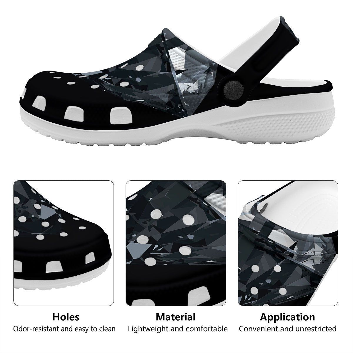 Diamond Black Print Clog-grizzshop