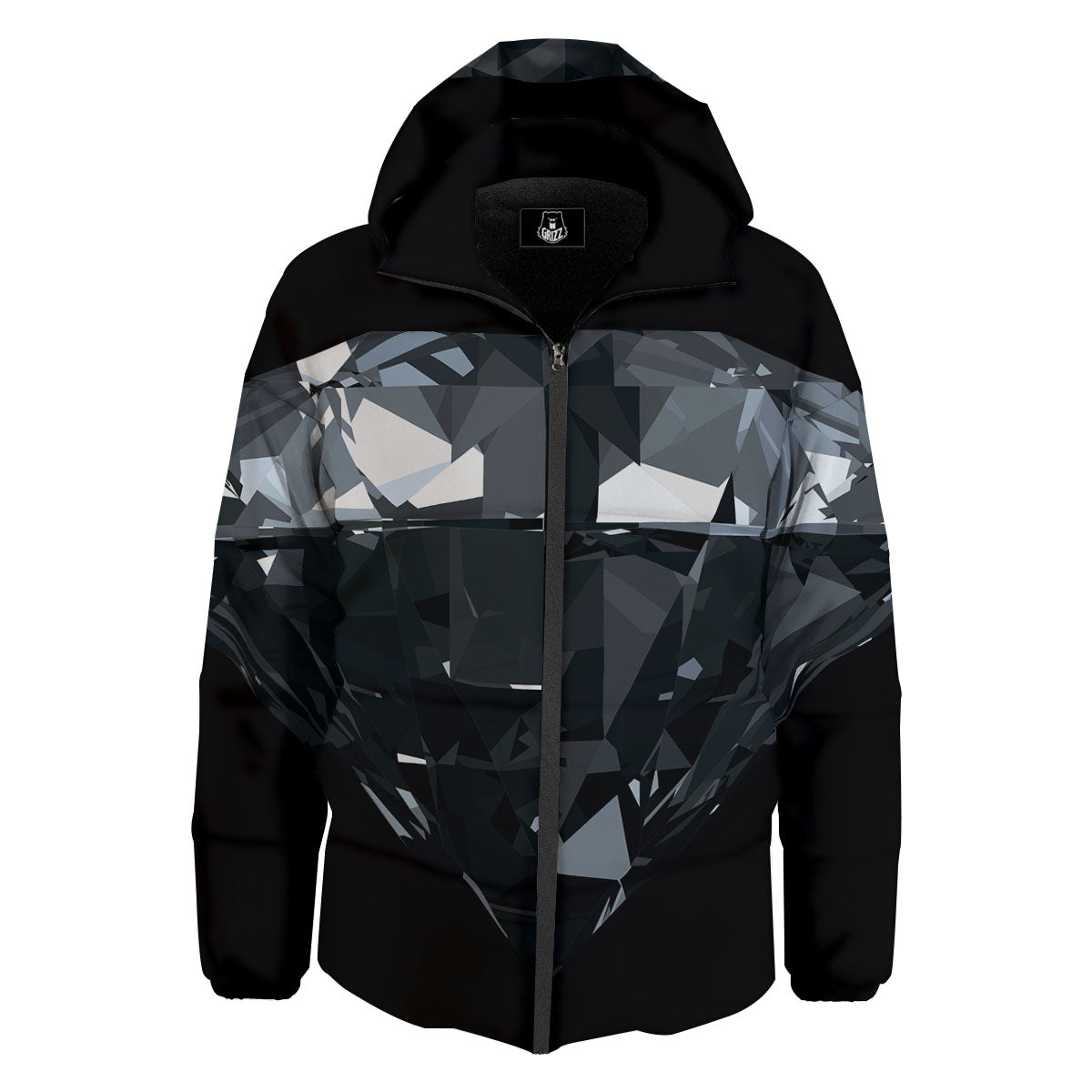 Diamond Black Print Down Jacket-grizzshop