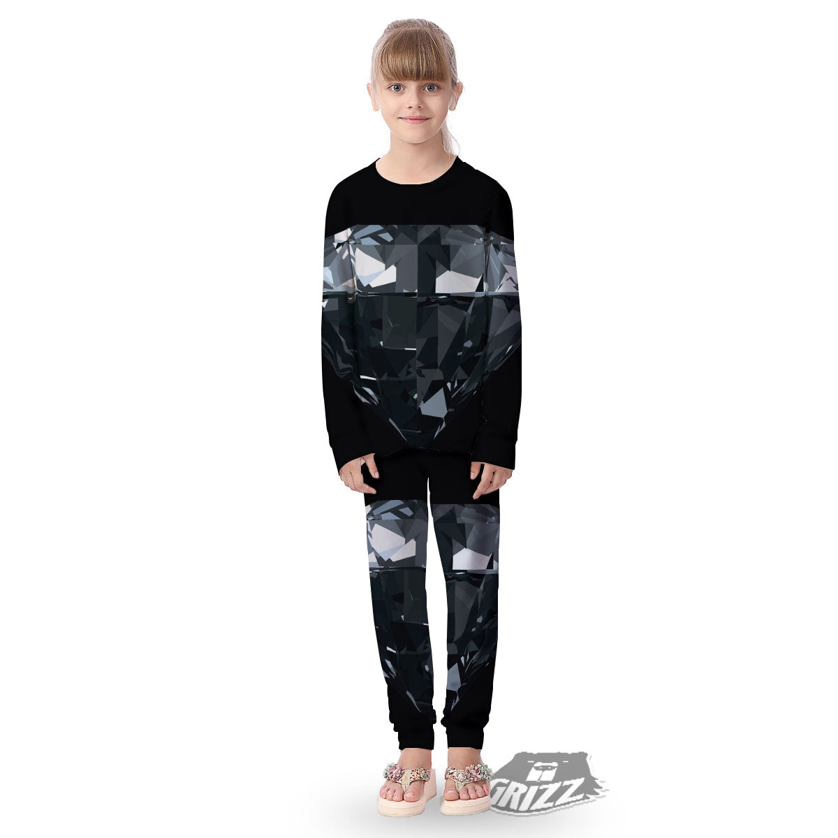 Diamond Black Print Kid's Pajamas-grizzshop
