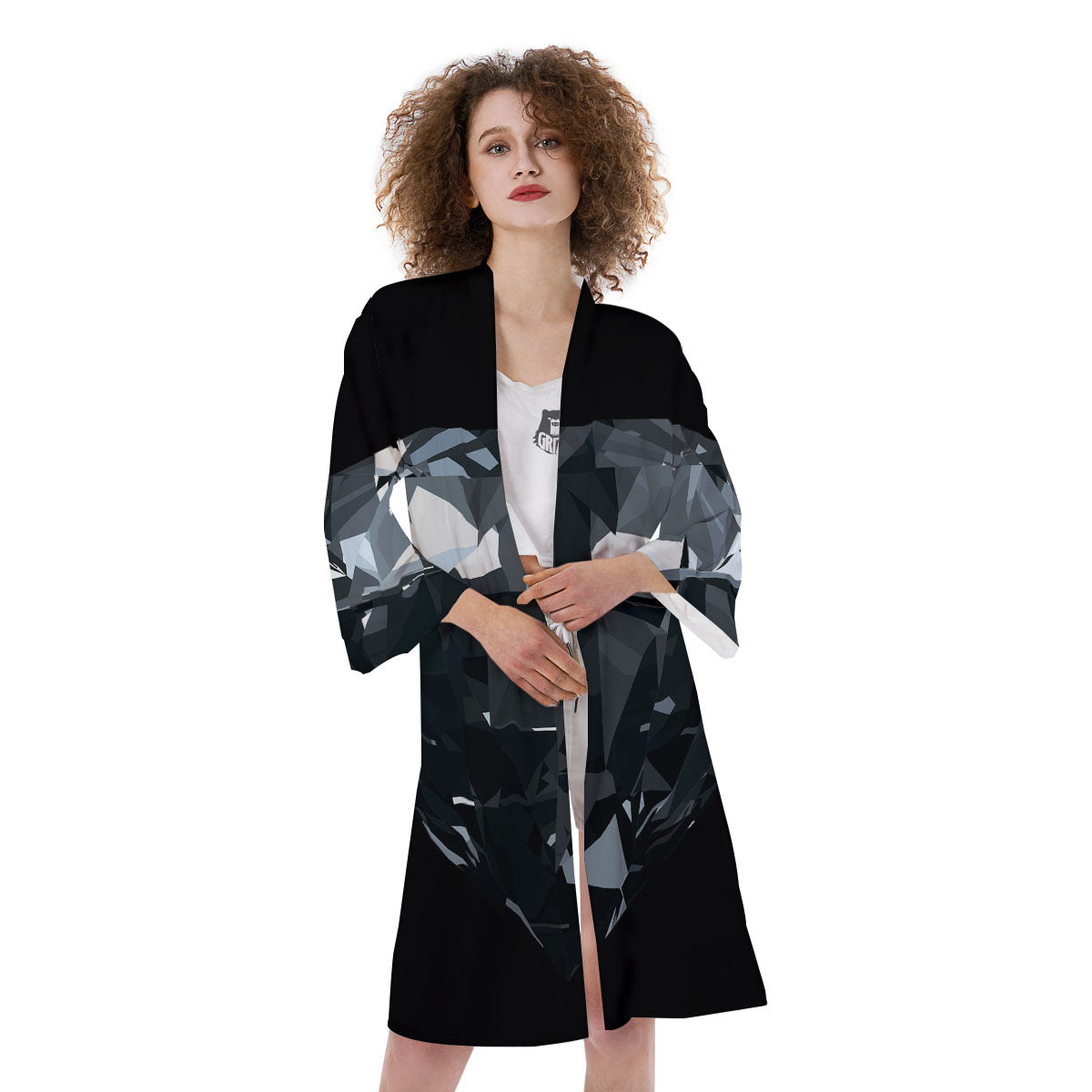 Diamond Black Print Kimono-grizzshop