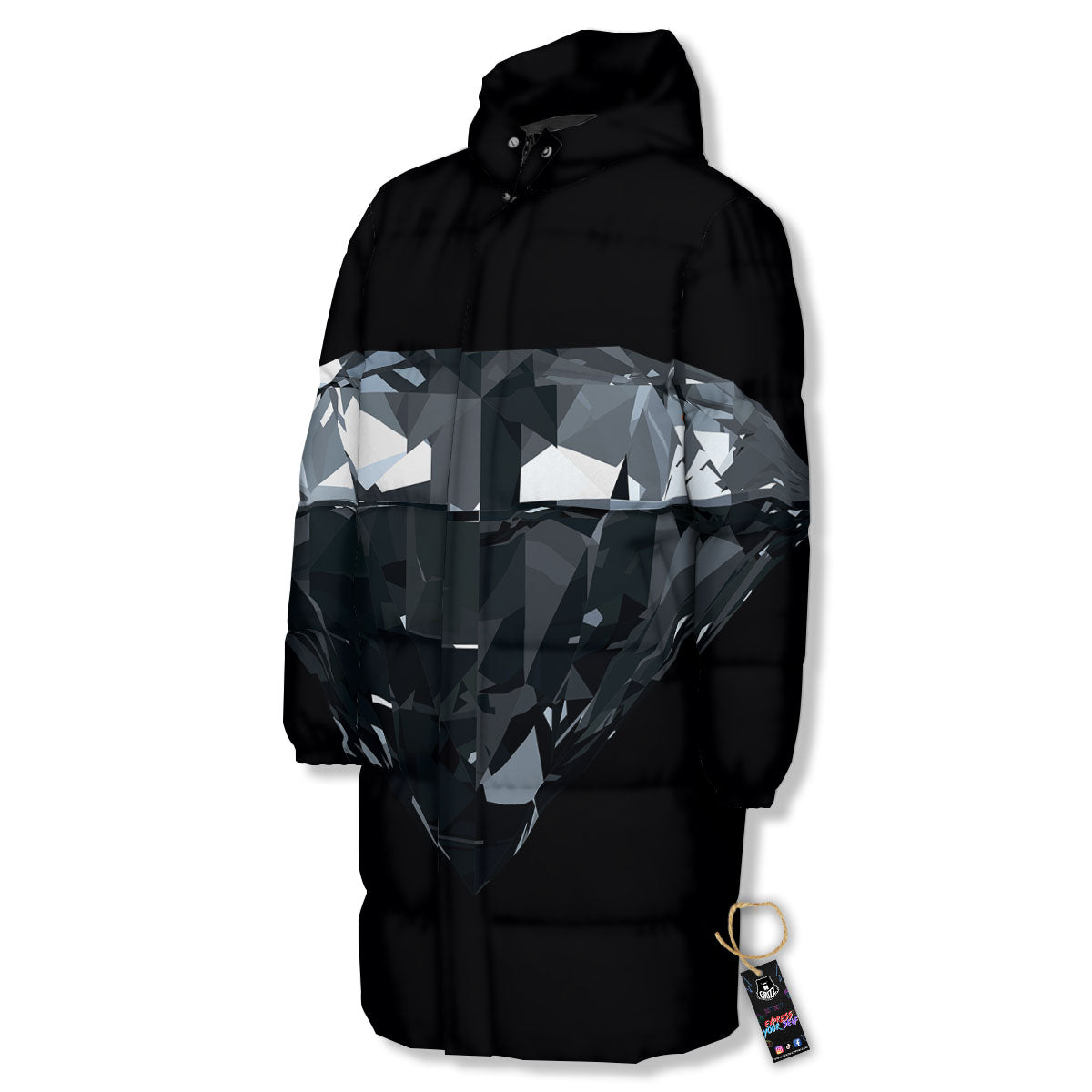 Diamond Black Print Long Down Jacket-grizzshop