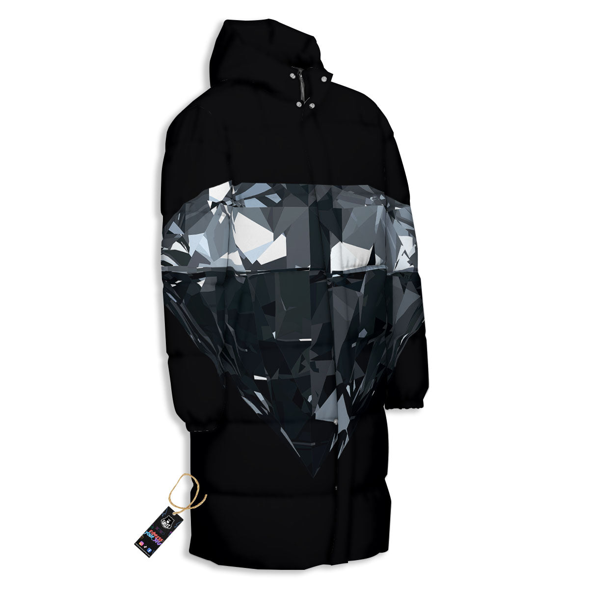 Diamond Black Print Long Down Jacket-grizzshop