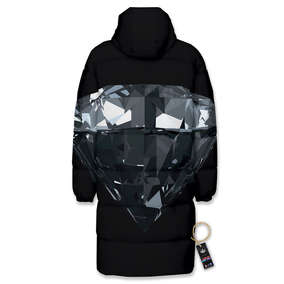 Diamond Black Print Long Down Jacket-grizzshop