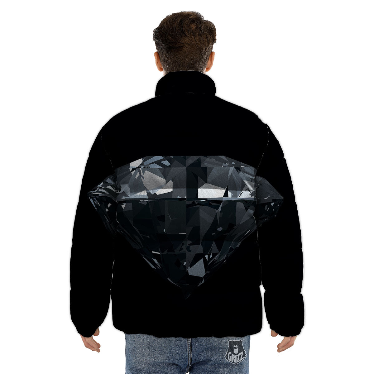 Diamond Black Print Puffer Jacket-grizzshop