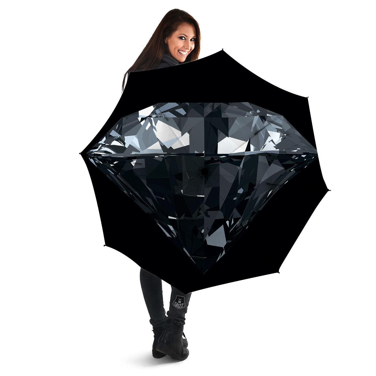 Diamond Black Print Umbrella-grizzshop