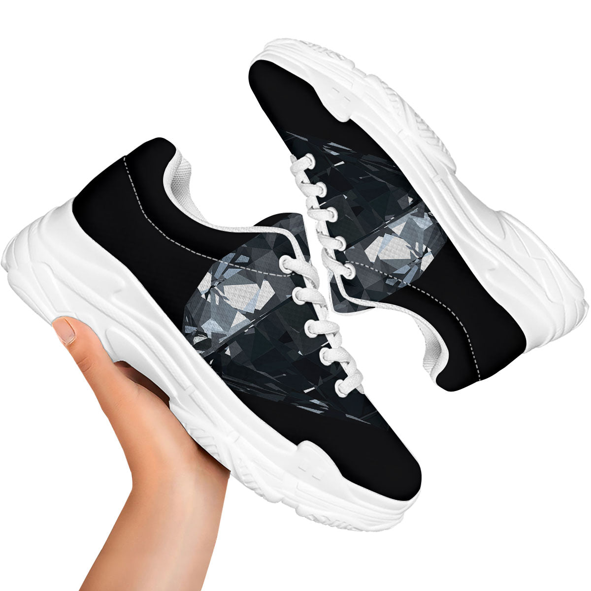 Diamond Black Print White Chunky Shoes-grizzshop