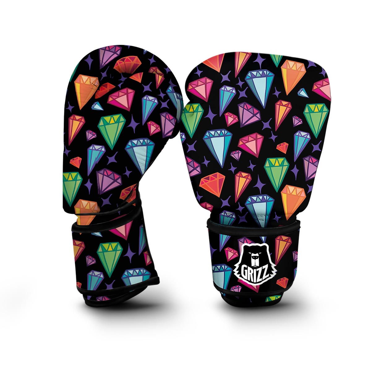 Diamond Colorful Print Pattern Boxing Gloves-grizzshop