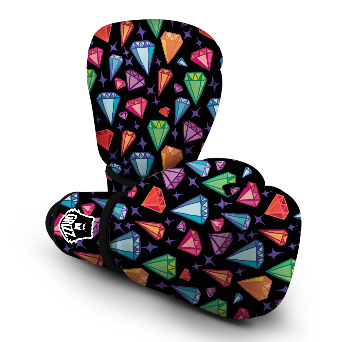 Diamond Colorful Print Pattern Boxing Gloves-grizzshop