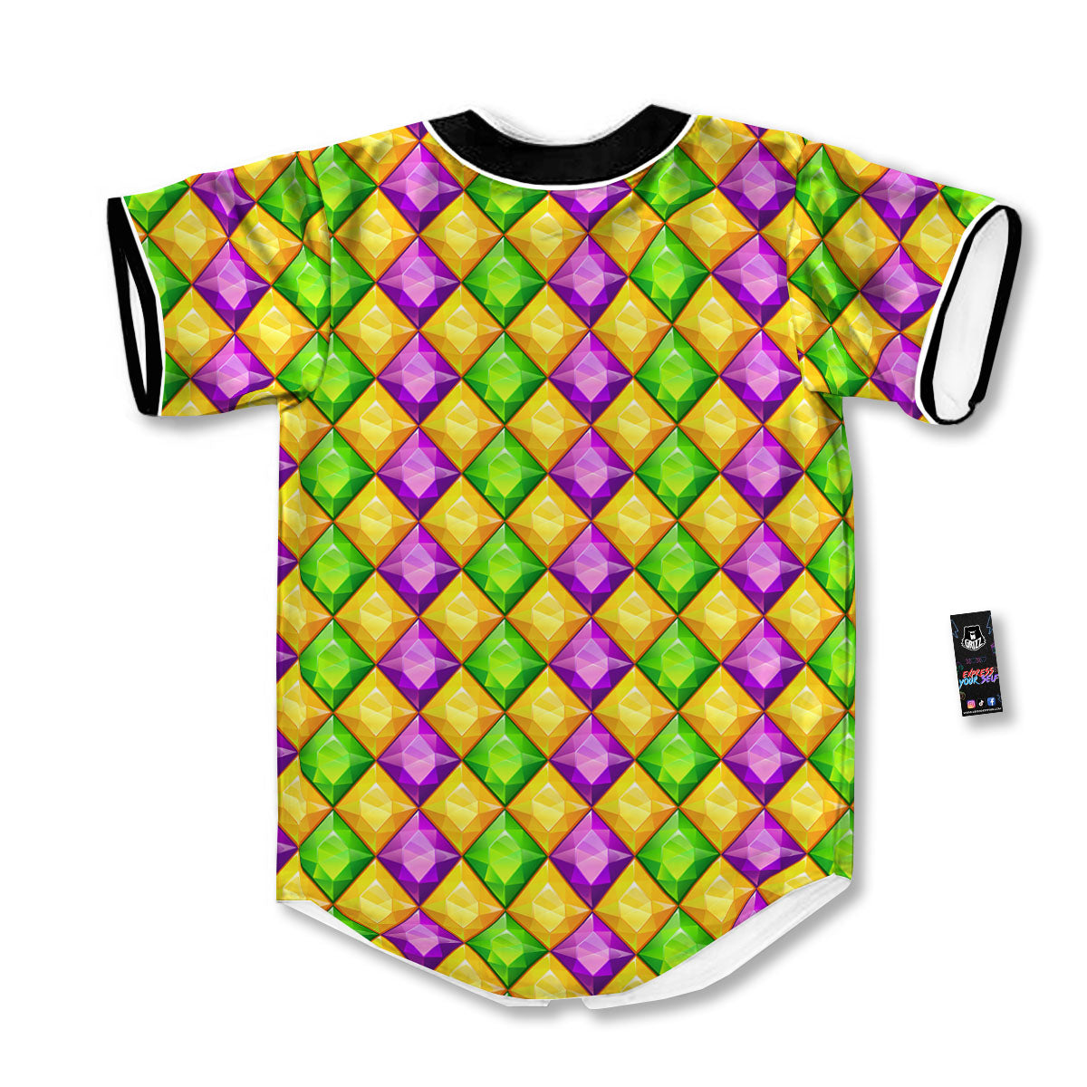 Diamond Mardi Gras Print Pattern Baseball Jersey-grizzshop