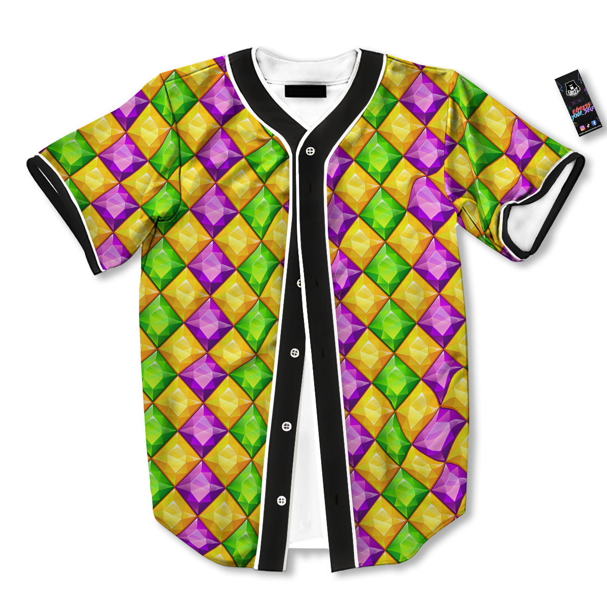 Diamond Mardi Gras Print Pattern Baseball Jersey-grizzshop
