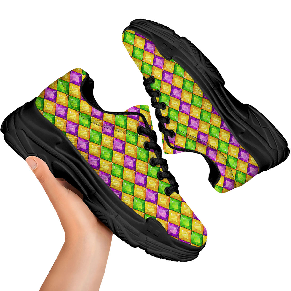 Diamond Mardi Gras Print Pattern Black Chunky Shoes-grizzshop