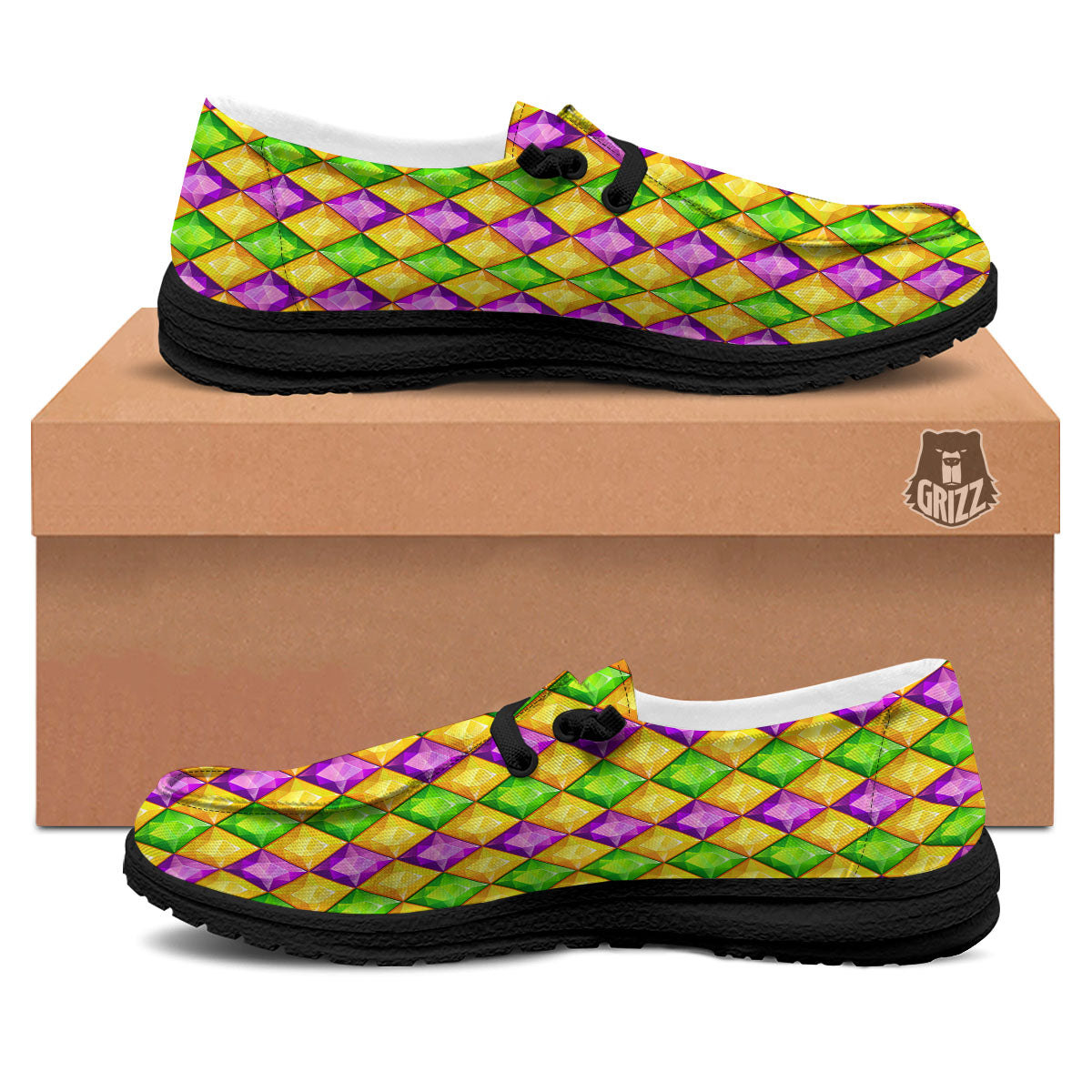 Diamond Mardi Gras Print Pattern Black Loafers-grizzshop