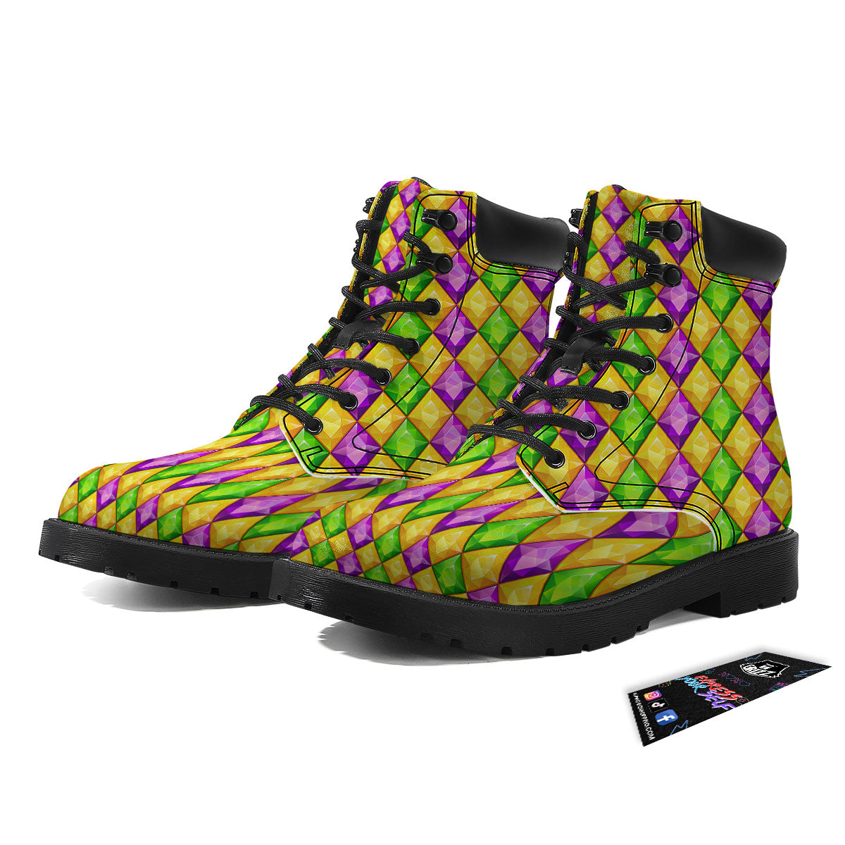 Diamond Mardi Gras Print Pattern Boots-grizzshop