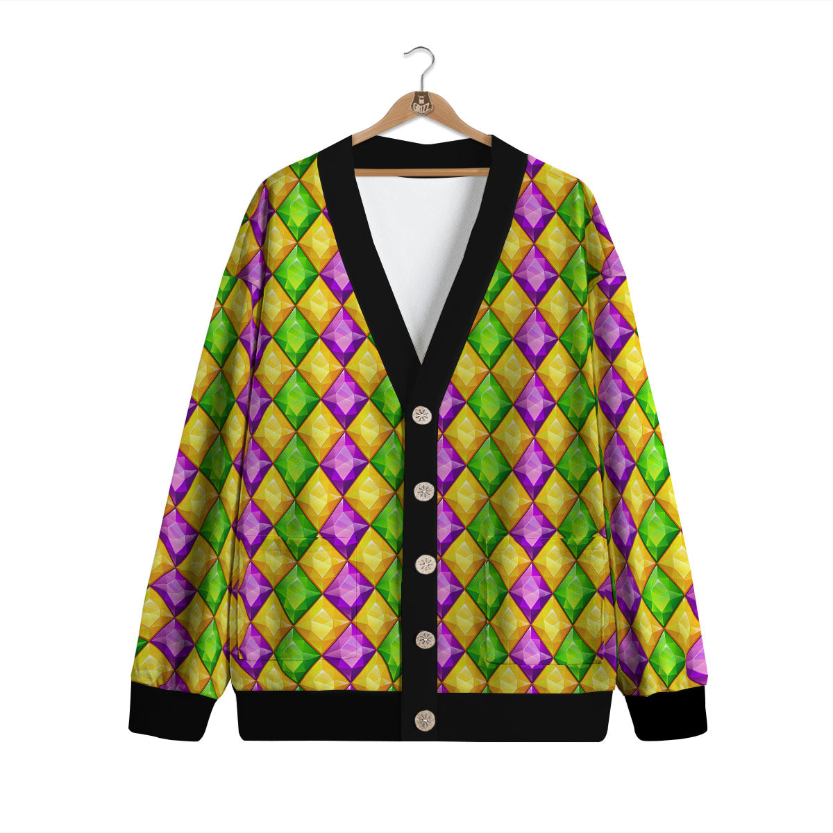 Diamond Mardi Gras Print Pattern Cardigan-grizzshop